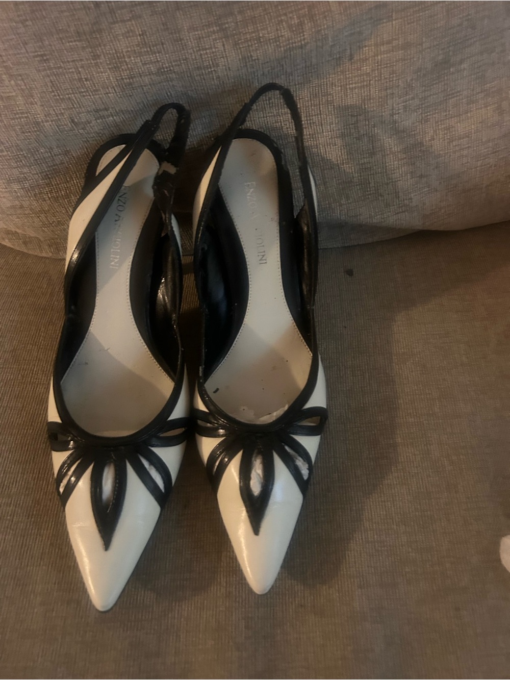 Enzo Angiolini Cream and Black Pointed Slingback Pumps